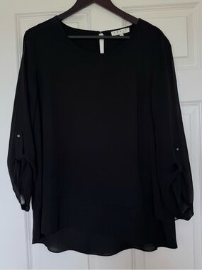 Chaus Women's Black Long-Sleeve Flow Layered Blouse